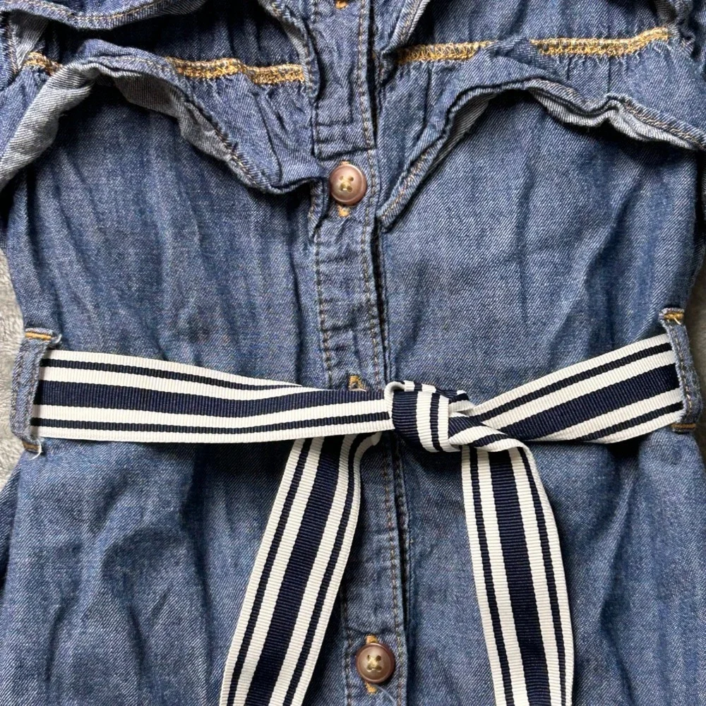 OshKosh B'Gosh Denim Dress 18M Blue Striped Belt Sleeveless Ruffle Girls